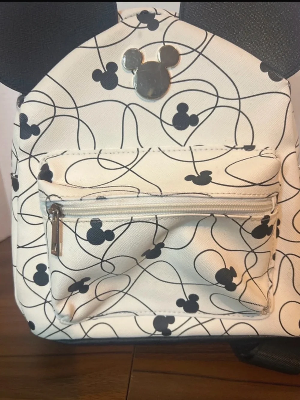 Disney White and Black Mini Backpack with Mickey Ear Accents